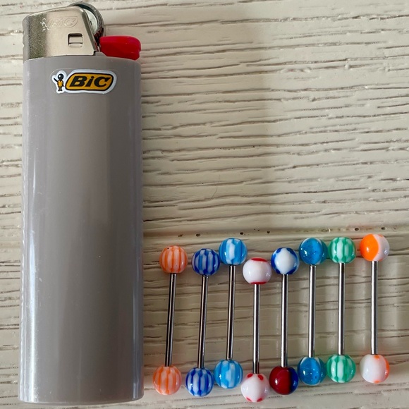 Colorful Barbell Tongue Rings - Picture 2 of 2